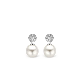 Ti Sento Milano Silver Pave Pearl Drop Earring