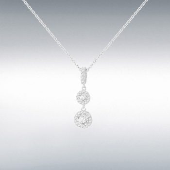 9ct White Gold Double Cubic Zirconia Drop Pendant