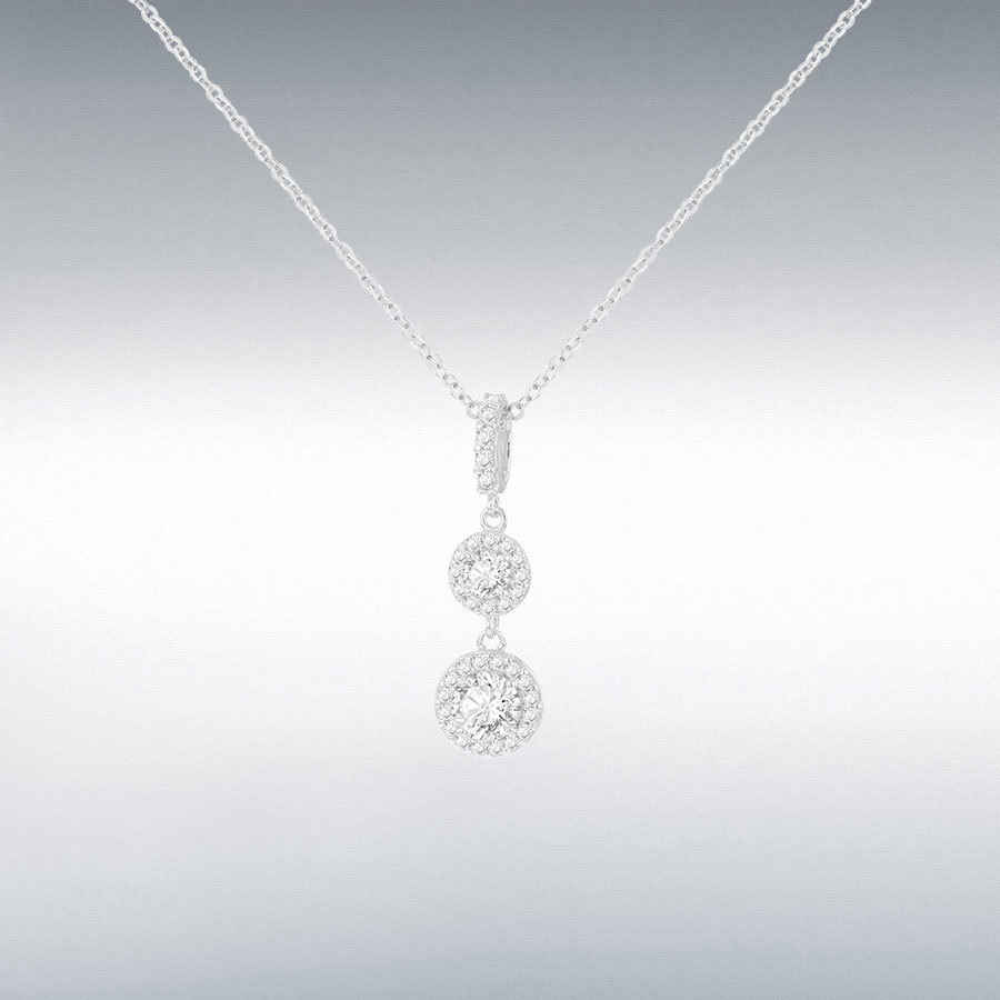 9ct White Gold Double Cubic Zirconia Drop Pendant