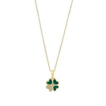 9ct Yellow Gold Malachite and Cubic Zirconia Clover Pendant
