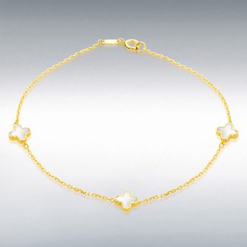 9ct Yellow Gold Mother of Pearl 3 Clover Petal Bracelet