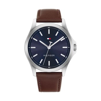 Tommy Hilfiger Gents Brown Leather Strap Blue Dial Watch