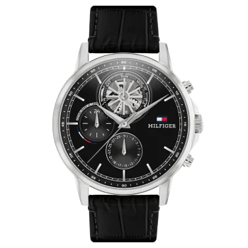 Tommy Hilfiger Gents Black Leather Strap Black Dial