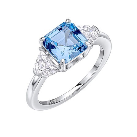 Diamonfire Square Cut Aquamarine Blue 3 Stone Ring