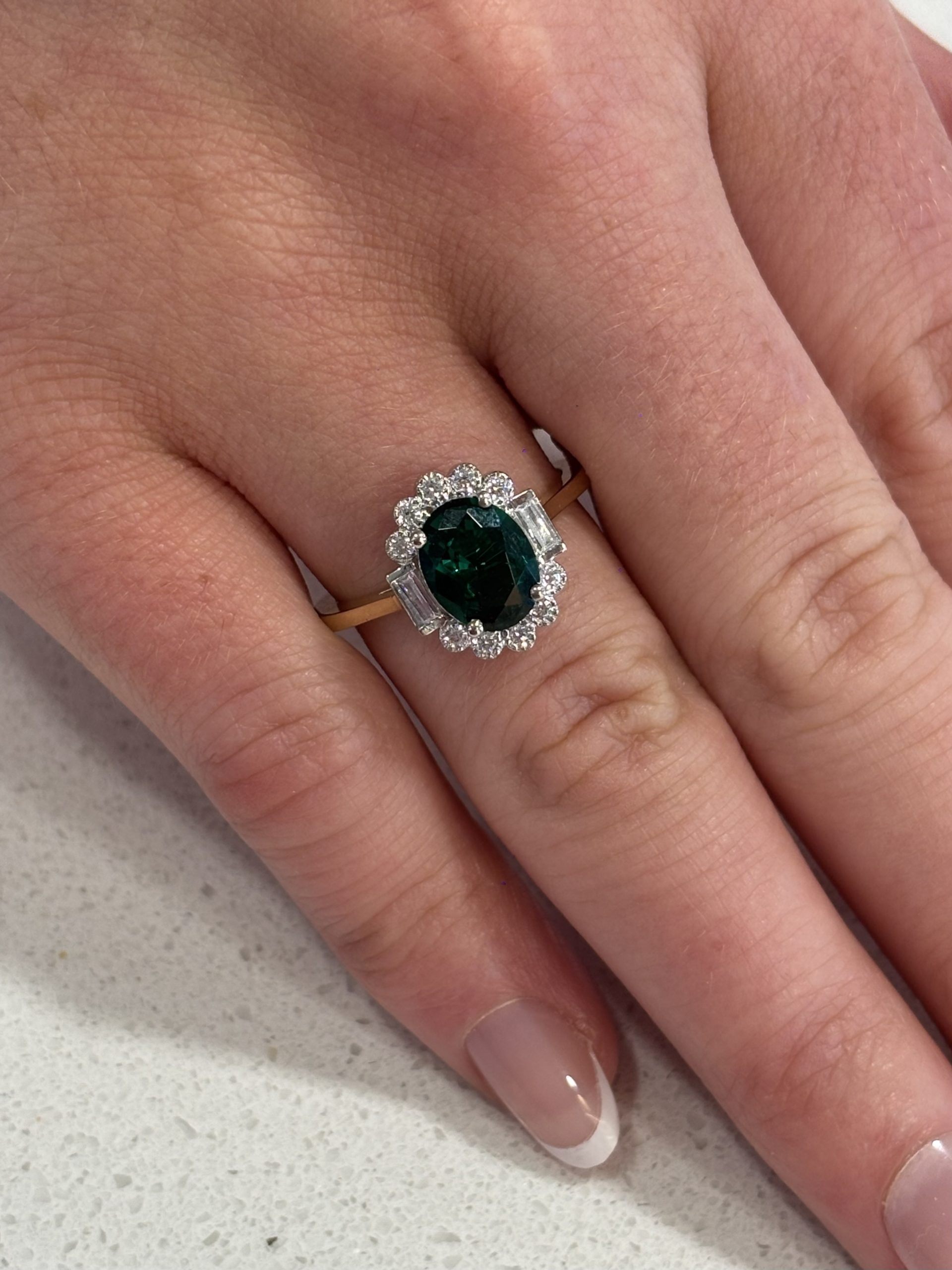 9ct Yellow Gold Created Emerald and Cubic Zirconia Ring