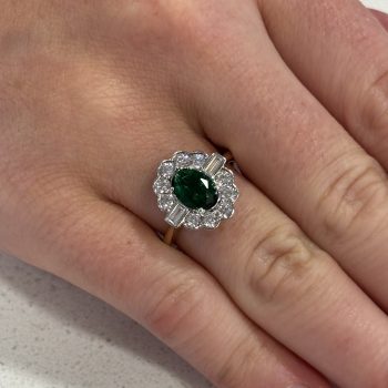 9ct Yellow Gold Created Emerald and Cubic Zirconia Vintage Style Ring