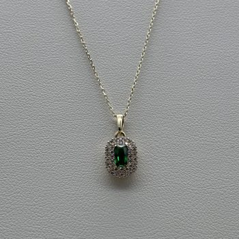 9ct Yellow Gold Created Emerald and Cubic Zirconia Rectangular Pendant