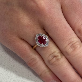 9ct Yellow Gold Created Oval Ruby and Cubic Zirconia Ring