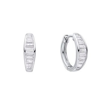 Diamonfire Silver Channel Set Baguette Cubic Zirconia Hoop Earrings