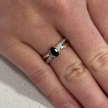 9ct Yellow Gold Created Sapphire and Cubic Zirconia Criss Cross Ring