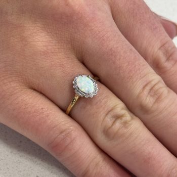 9ct Yellow Gold Created Opal and Cubic Zirconia Ring