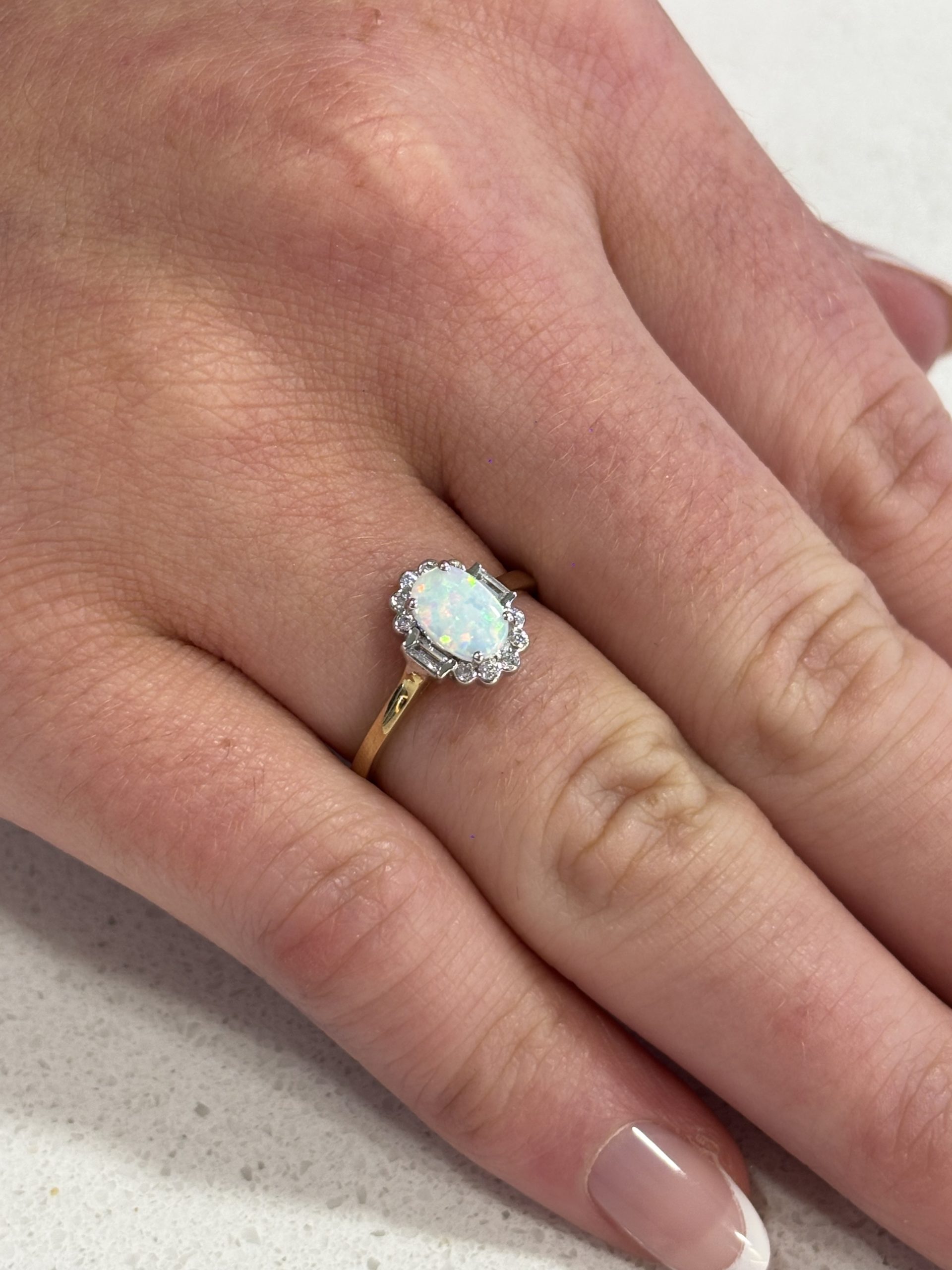 9ct Yellow Gold Created Opal and Cubic Zirconia Ring
