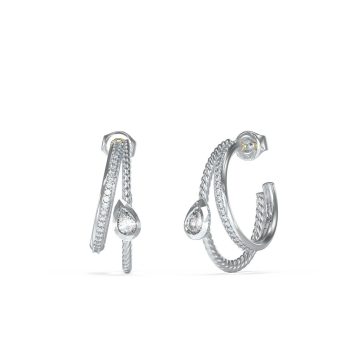 Guess Silver Double Rope Effect Teardrop Hoop Earrings