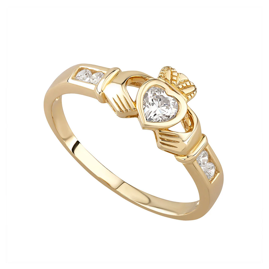 9ct Yellow Gold Cubic Zirconia Claddagh Ring