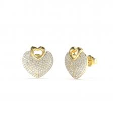 Guess Gold Pave Heart Stud Earrings