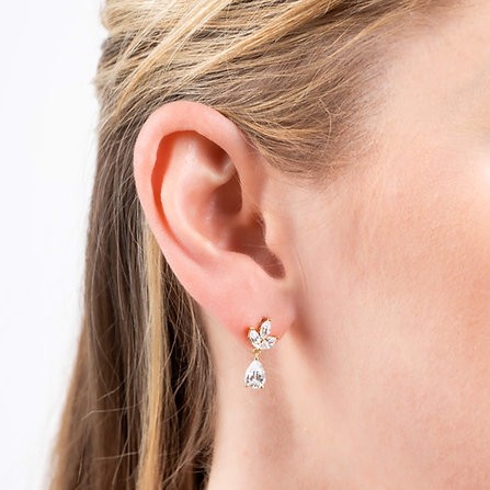 Diamonfire Gold Plated Vine Leaf Drop Earrings