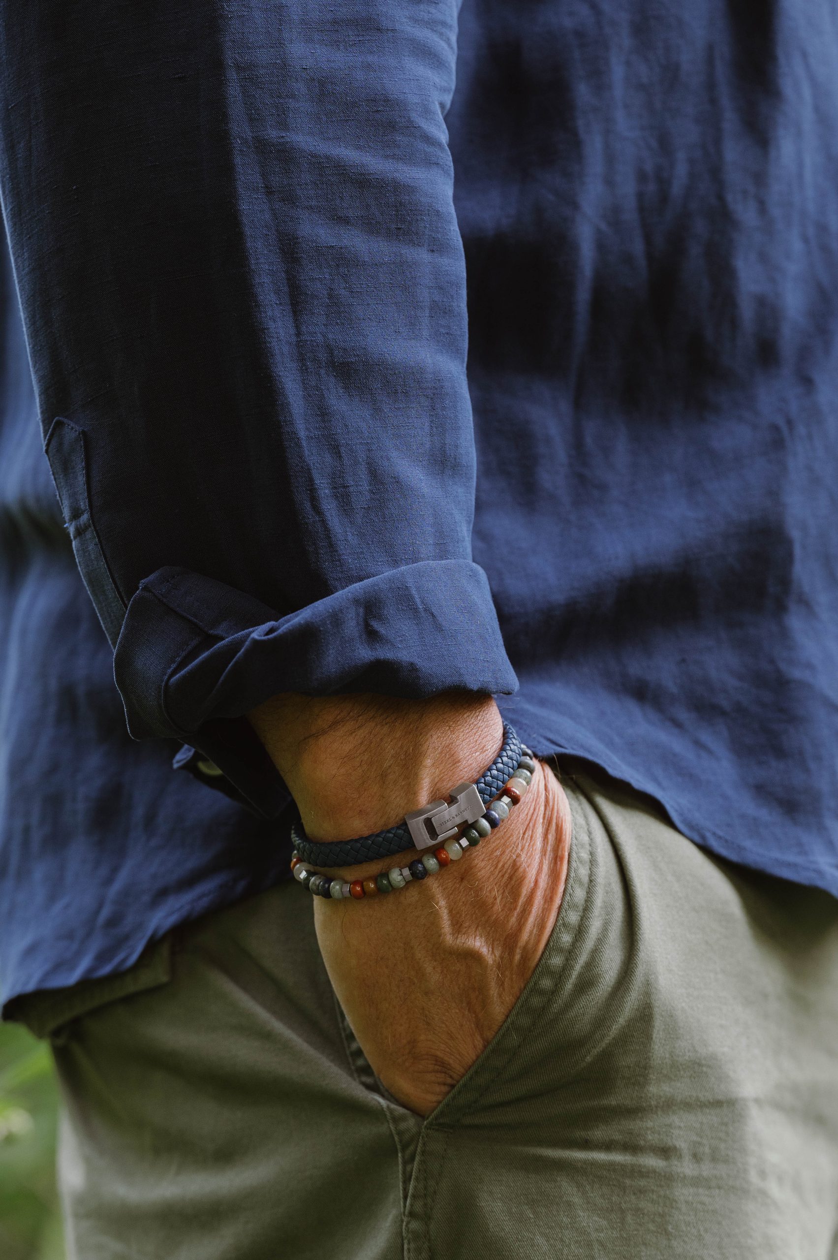 Steel & Barnett Jeans Blue Archie Leather Bracelet
