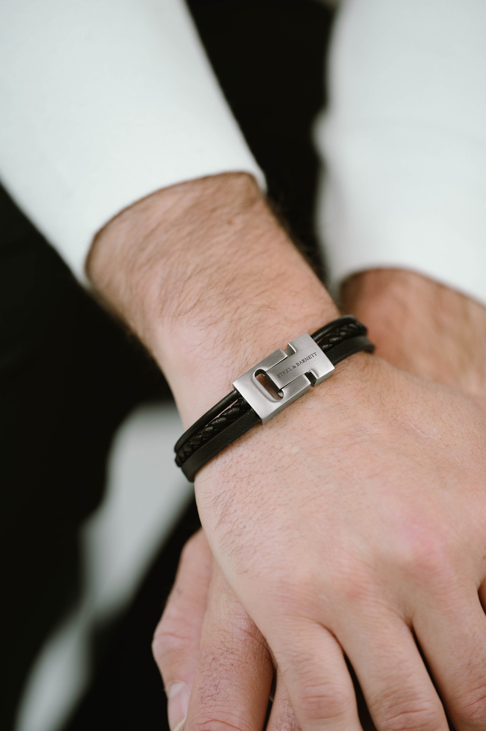 Steel & Barnett Black Casual Cole Leather Bracelet