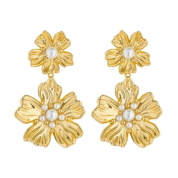 Ted Baker Gold Double Flower Drop Earrings