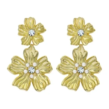Ted Baker Gold Statement Flower Crystal Drop Earrings