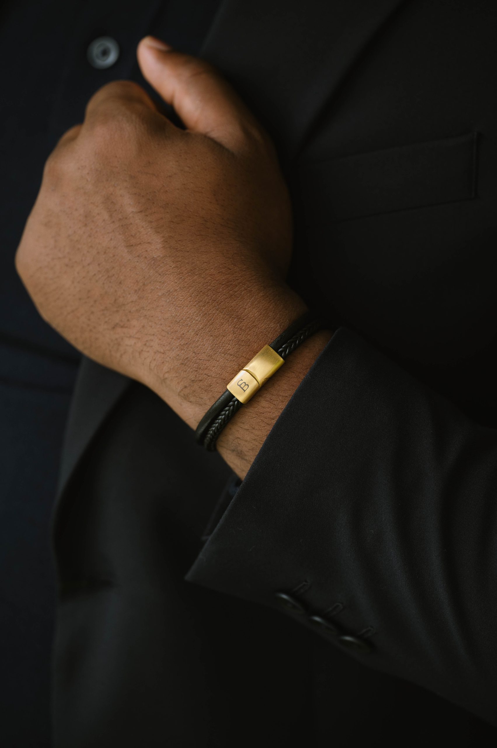 Steel & Barnett Black Gold Denby Leather Bracelet