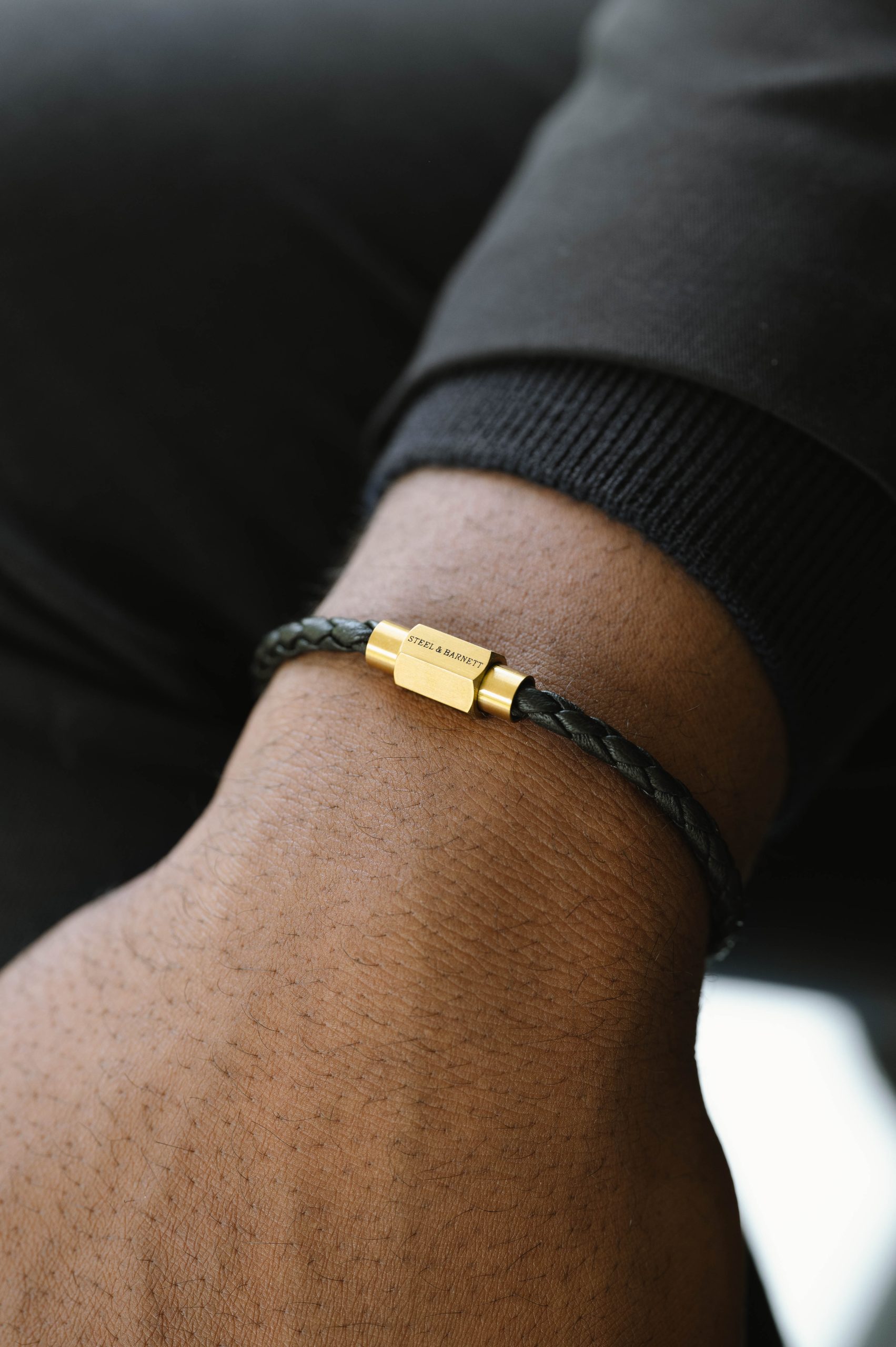 Steel & Barnett Black Gold Luke Landon Leather Bracelet