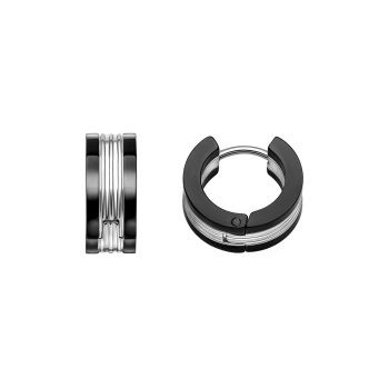 Fred Bennett Gents Black and Stainless Steel Hoop Earrings