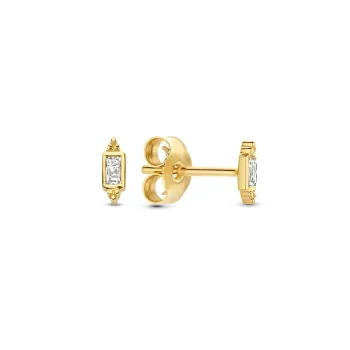 14ct Yellow Gold White Topaz Rectangular Stud Earrings