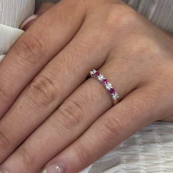 9ct Yellow Gold Cubic Zirconia and Created Ruby 7 Stone Ring