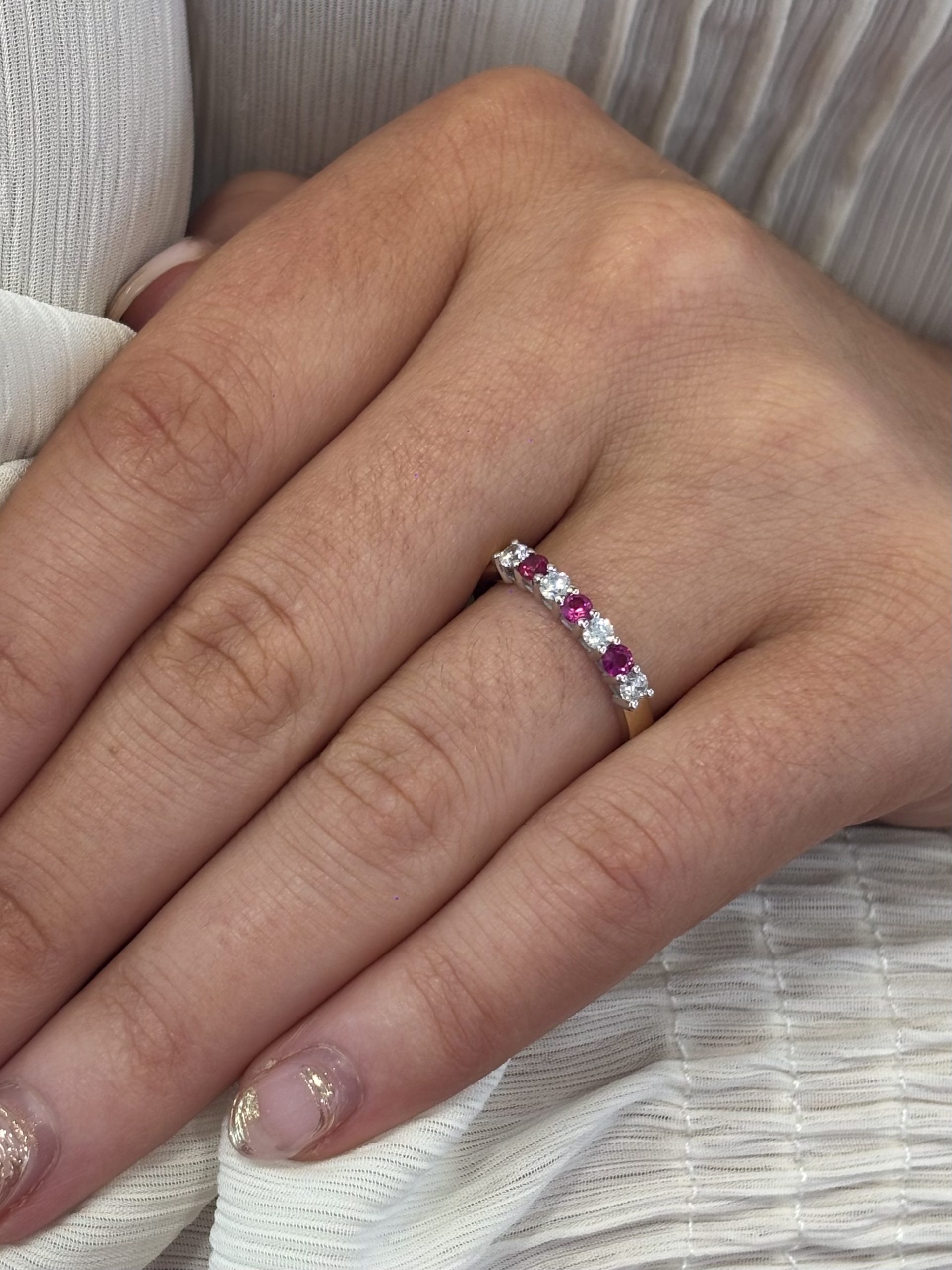 9ct Yellow Gold Cubic Zirconia and Created Ruby 7 Stone Ring