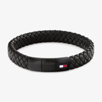 Tommy Hilfiger Gents Chunky Black Braided Leather Bracelet