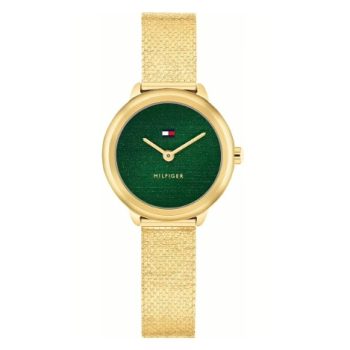 Tommy Hilfiger Ladies Gold Mesh Green Dial Watch