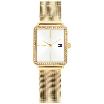 Tommy Hilfiger Ladies Gold Mesh Rectangular Watch