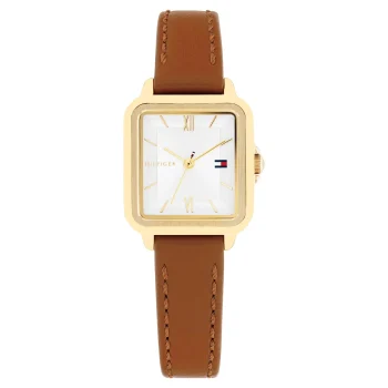 Tommy Hilfiger Ladies Brown Leather Strap Rectangular Watch