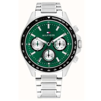 Tommy Hilfiger Gents Silver Bracelet Green Dial Watch