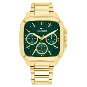 Tommy Hilfiger Gents Green Rectangular Dial Gold Watch