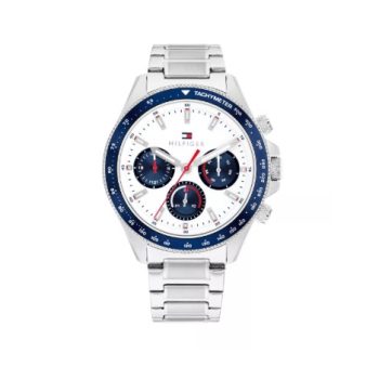 Tommy Hilfiger Gents Silver Bracelet White Dial Chronograph Watch