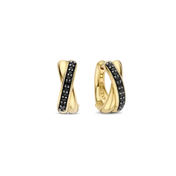 Ti Sento Milano Gold Black Stone Criss Cross Hoops