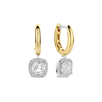 Ti Sento Milano Gold Pave Cushion Drop Earrings