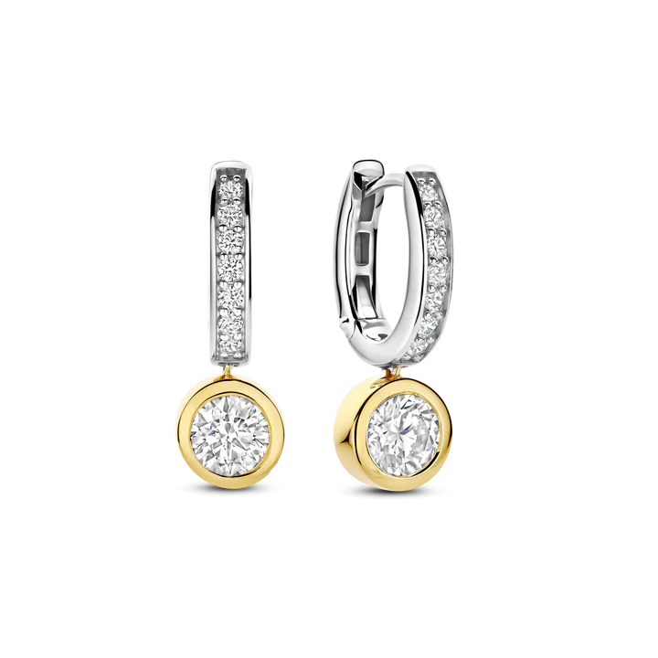 Ti Sento Milano Two-Tone Pave Hoop with Bezel Set Drop