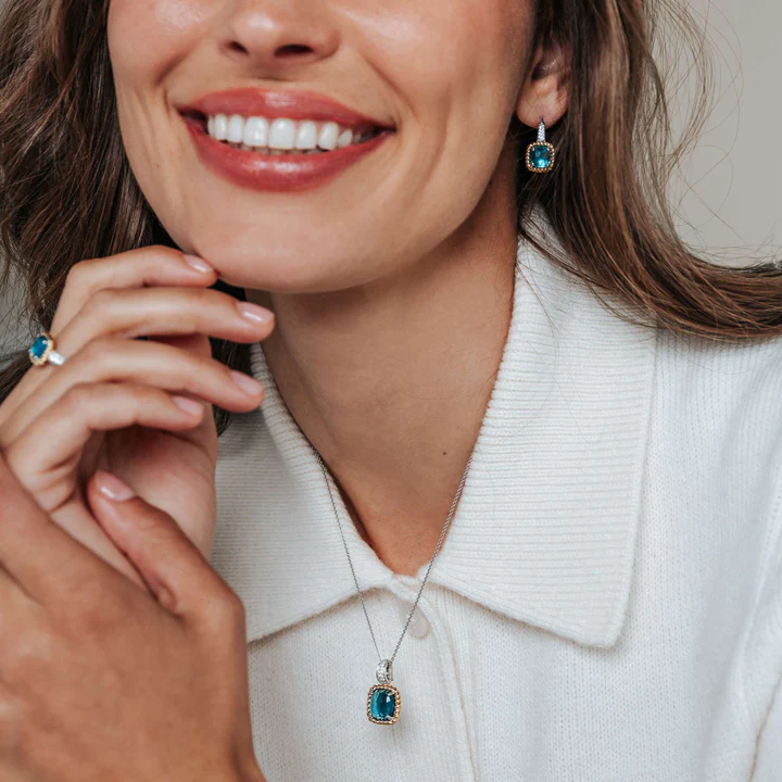 Ti Sento Milano Two-Tone Blue Cushion Drop Earrings