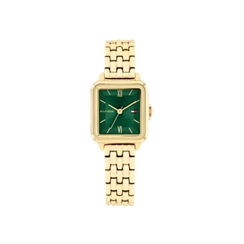 Tommy Hilfiger Ladies Gold Green Dial Rectangular Watch