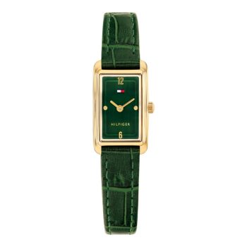 Tommy Hilfiger Ladies Green Leather Rectangular Watch