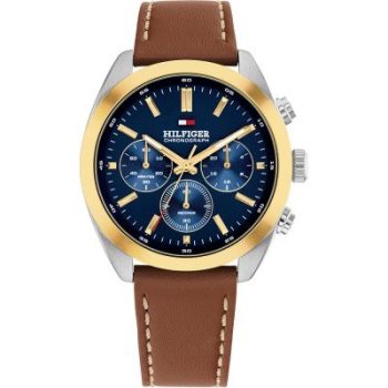 Tommy Hilfiger Gents Navy Dial Brown Leather Strap