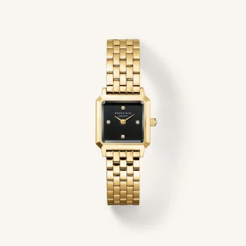 Rosefield Gold Boxelle Black Crystals Watch