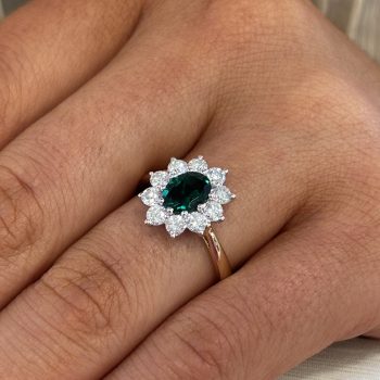 9ct Yellow Gold Lab Emerald and Lab Diamond Ring