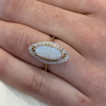 9ct Yellow Gold Opal and Diamond Vintage Style Ring