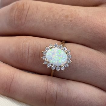 9ct Yellow Gold Created Opal and Cubic Zirconia Ring