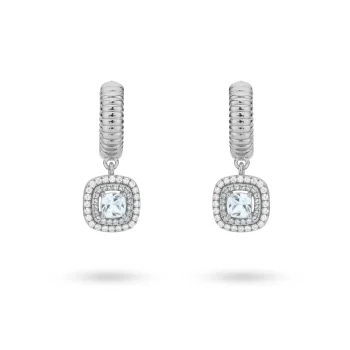 24Kae Silver Blue Stone Halo Drop Earrings