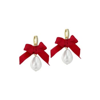 Ted Baker Gold Pink Bow Pearl Drop Earrings